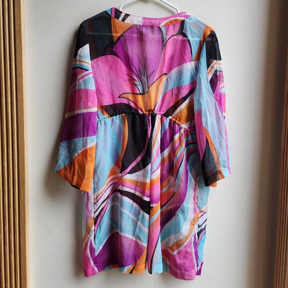 Bali Club Abstract Colorful Semi Sheer Tunic Size Large - Picture 11 of 14